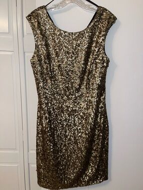 Andrew Marc Gold Sequin Sleeveless Cocktail Dress Size 12